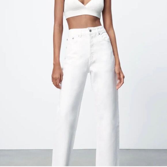 Zara Denim - Zara Women's High Waist Button Fly Straight Leg Jean Size 8 White